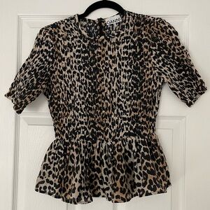 GANNI Peplum Leopard Top